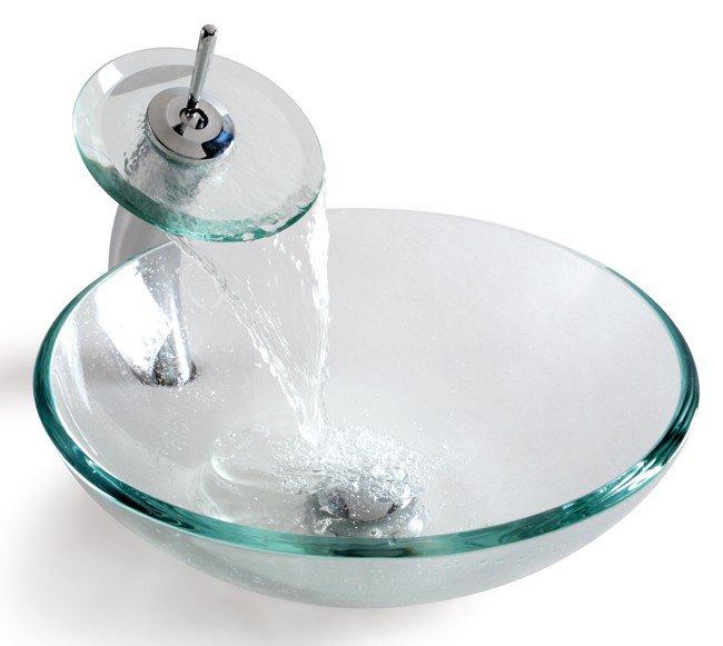 KRAUS, KRAUS Clear Glass Vessel Sink and Waterfall Faucet