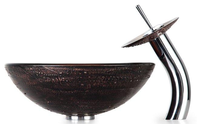 KRAUS, KRAUS Copper Illusion Glass Vessel Sink and Waterfall Faucet