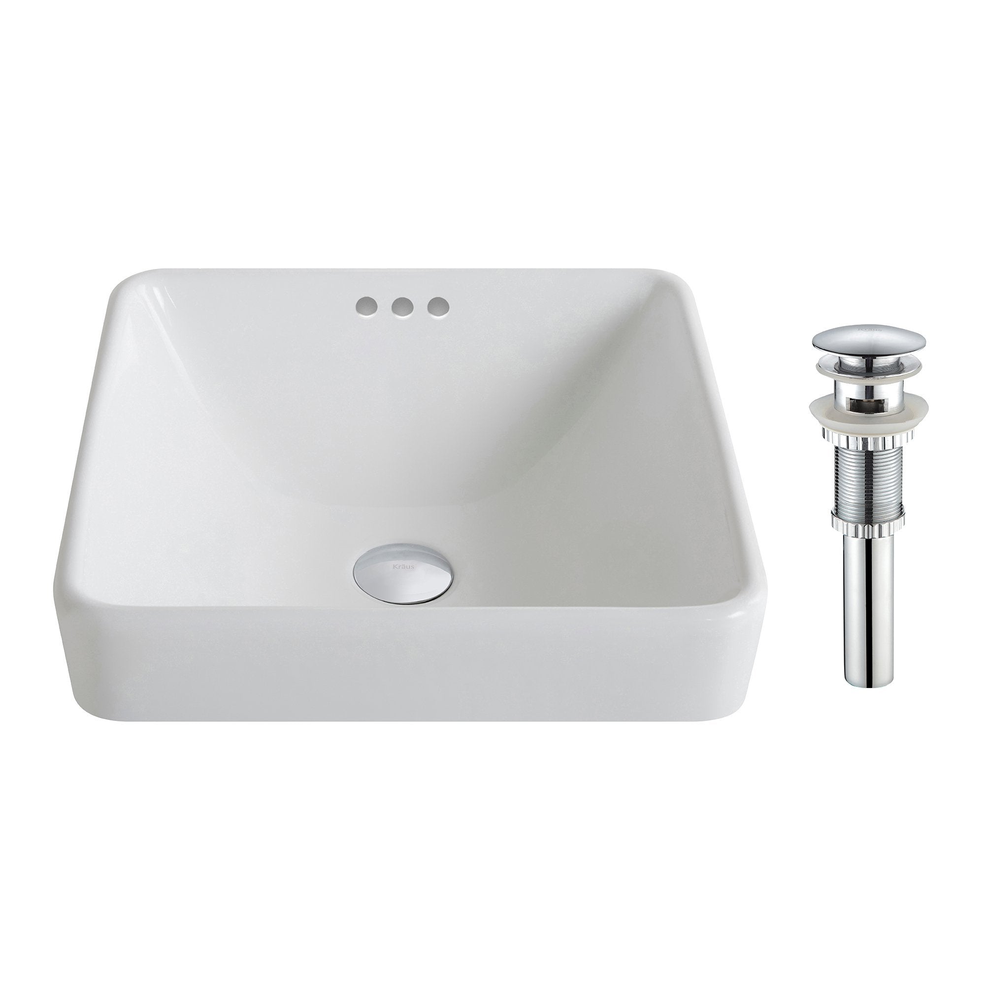 KRAUS, KRAUS Elavo Series Square Ceramic Semi-Recessed Bathroom Sink in White with Overflow