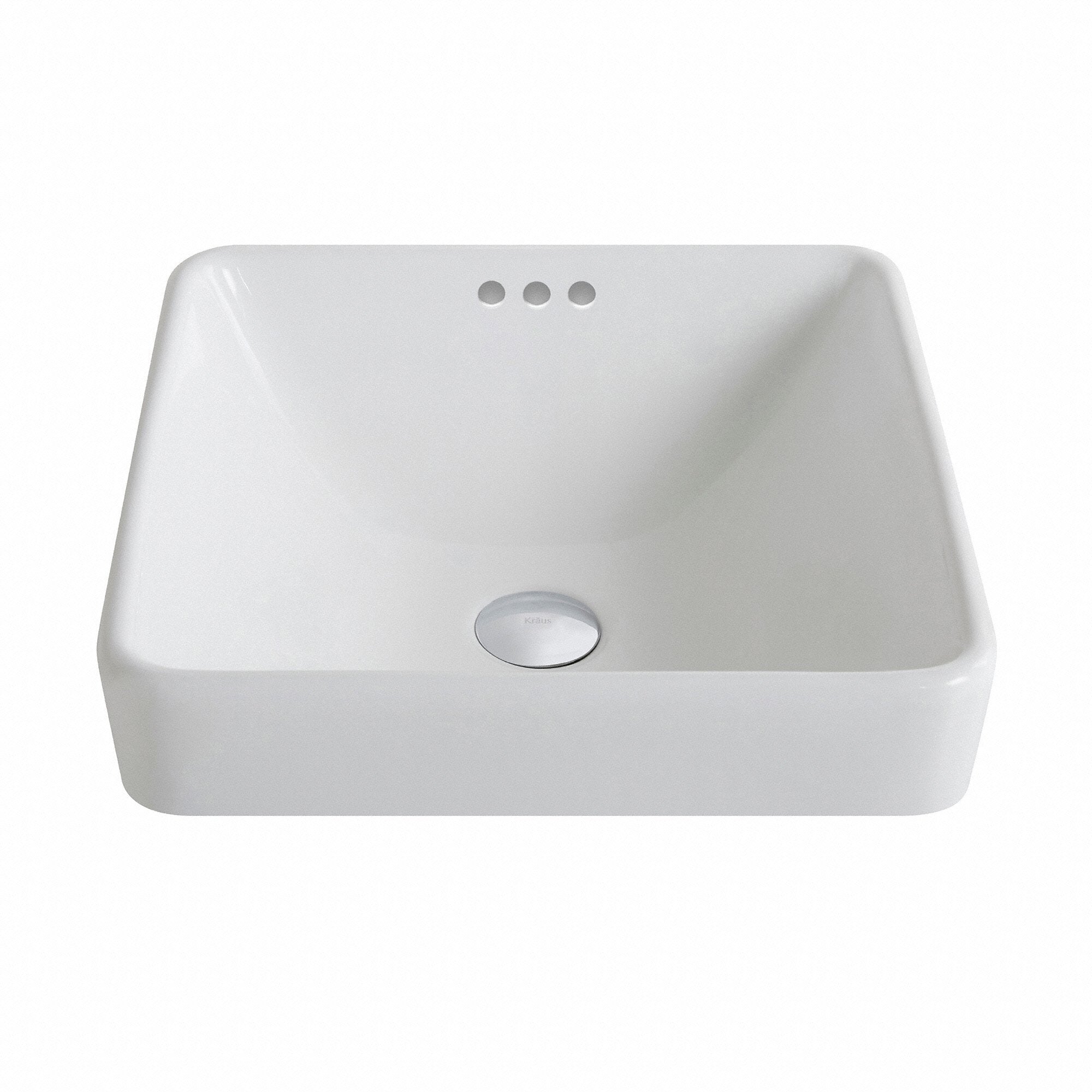 KRAUS, KRAUS Elavo Series Square Ceramic Semi-Recessed Bathroom Sink in White with Overflow