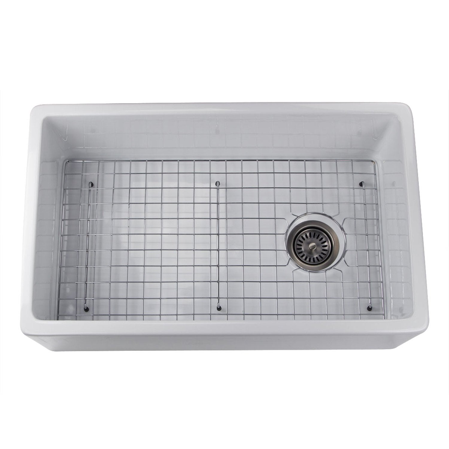 Nantucket Sinks, Nantucket Sinks 30" Fireclay Farmhouse Sink Offset Drain with Grid