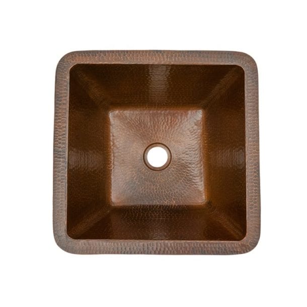 Premier Copper Products, Premier Copper Products 15" Square Under Counter Hammered Copper Bathroom Sink