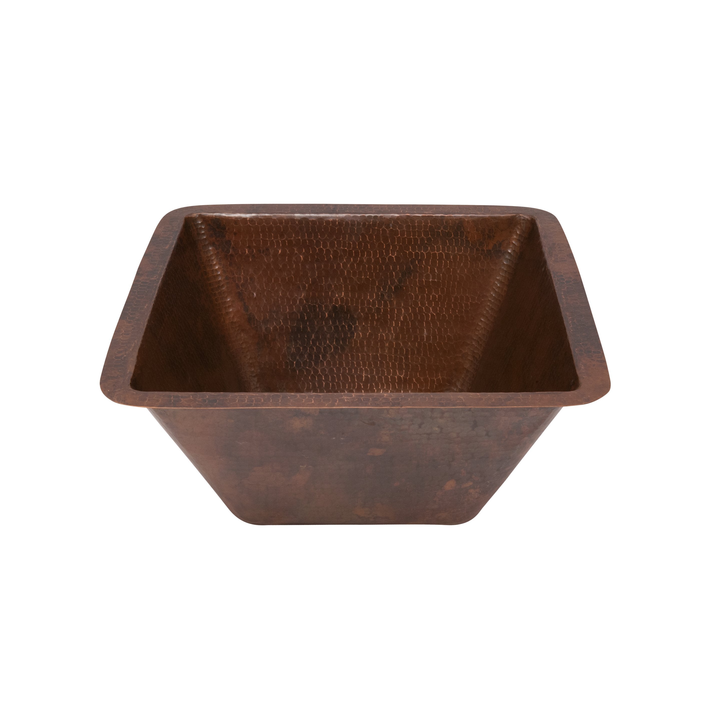 Premier Copper Products, Premier Copper Products 15" Square Under Counter Hammered Copper Bathroom Sink