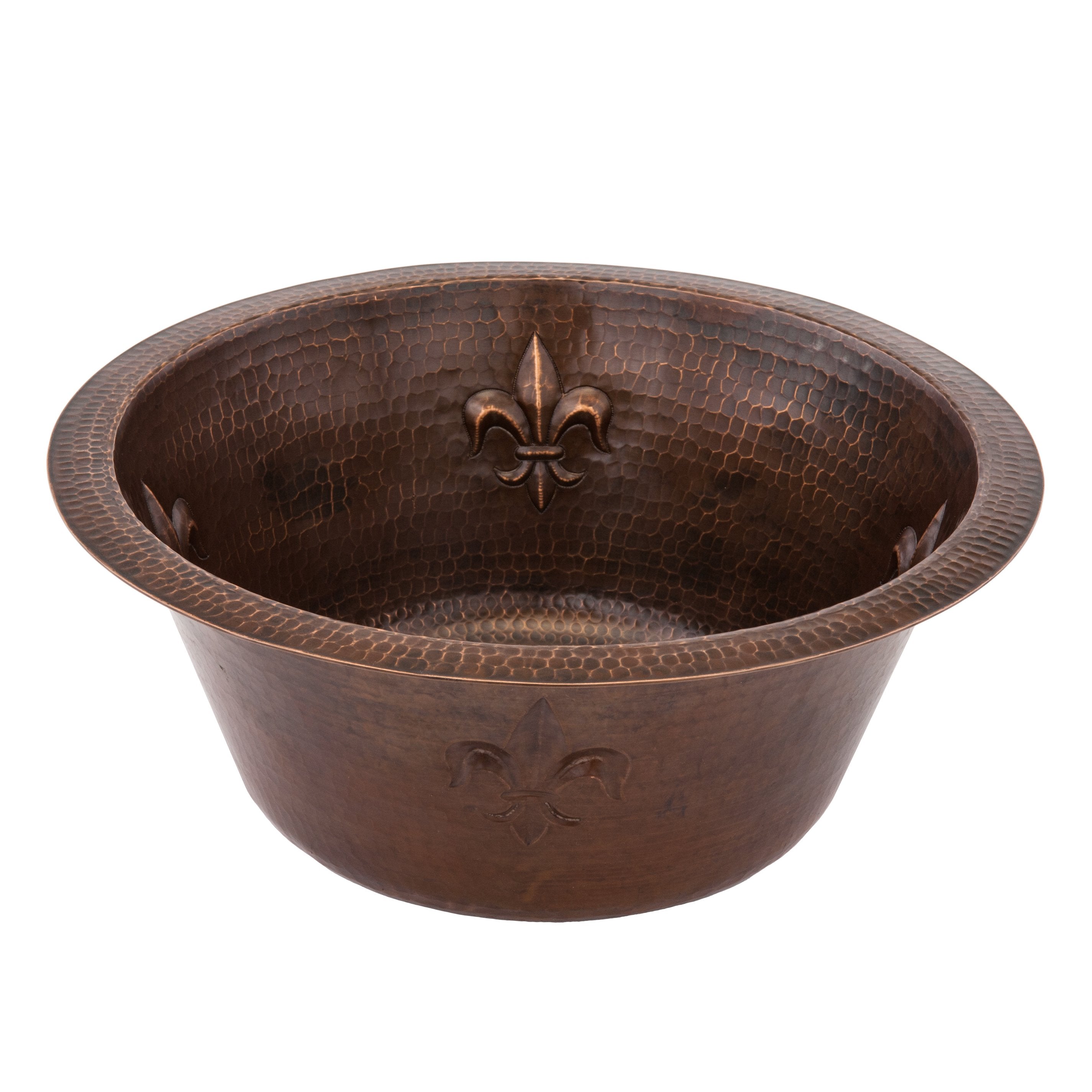 Premier Copper Products, Premier Copper Products 16" Round Copper Bar Sink with Fleur De Lis and 2" Drain Size