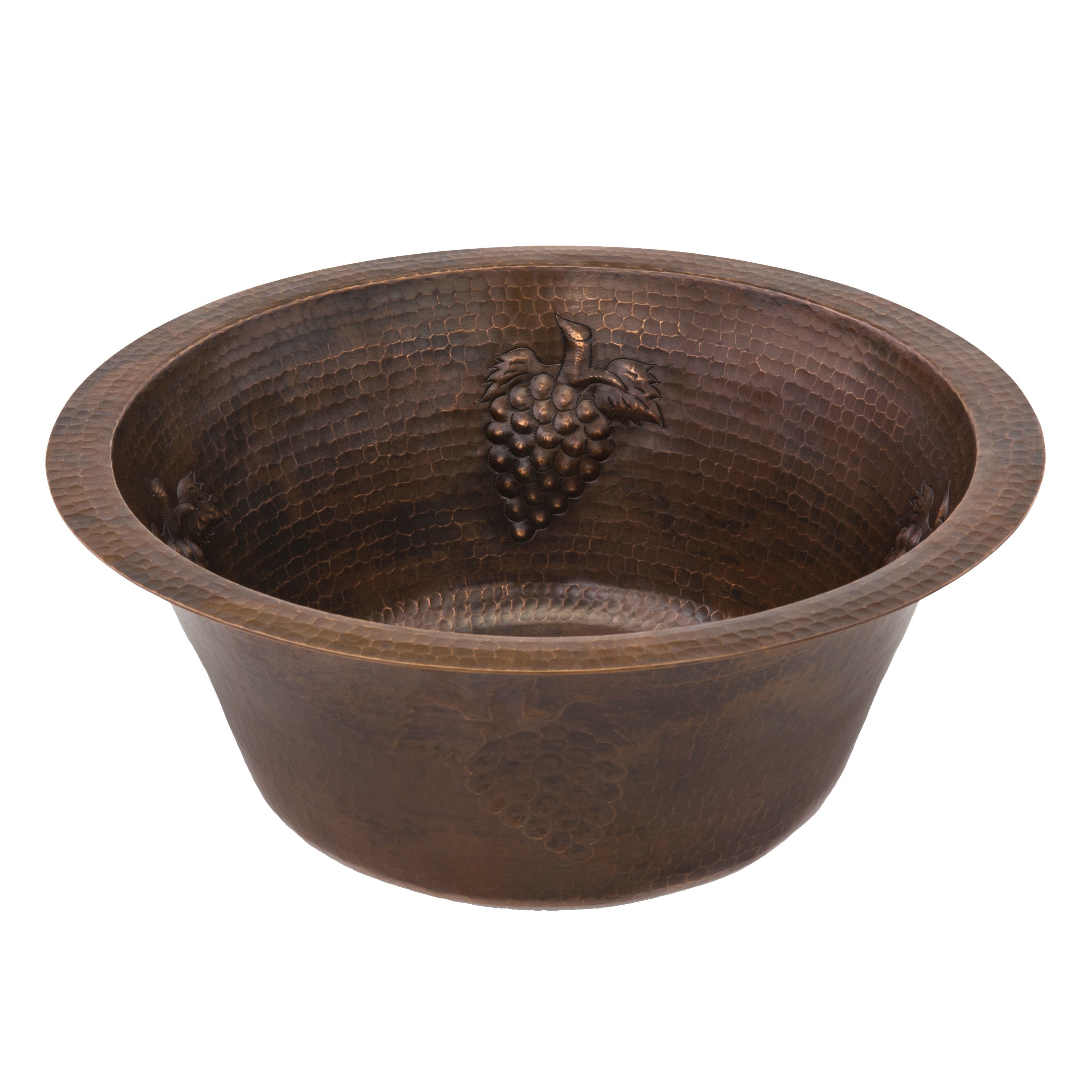 Premier Copper Products, Premier Copper Products 16" Round Copper Prep Sink with Grapes and 3.5" Drain Size