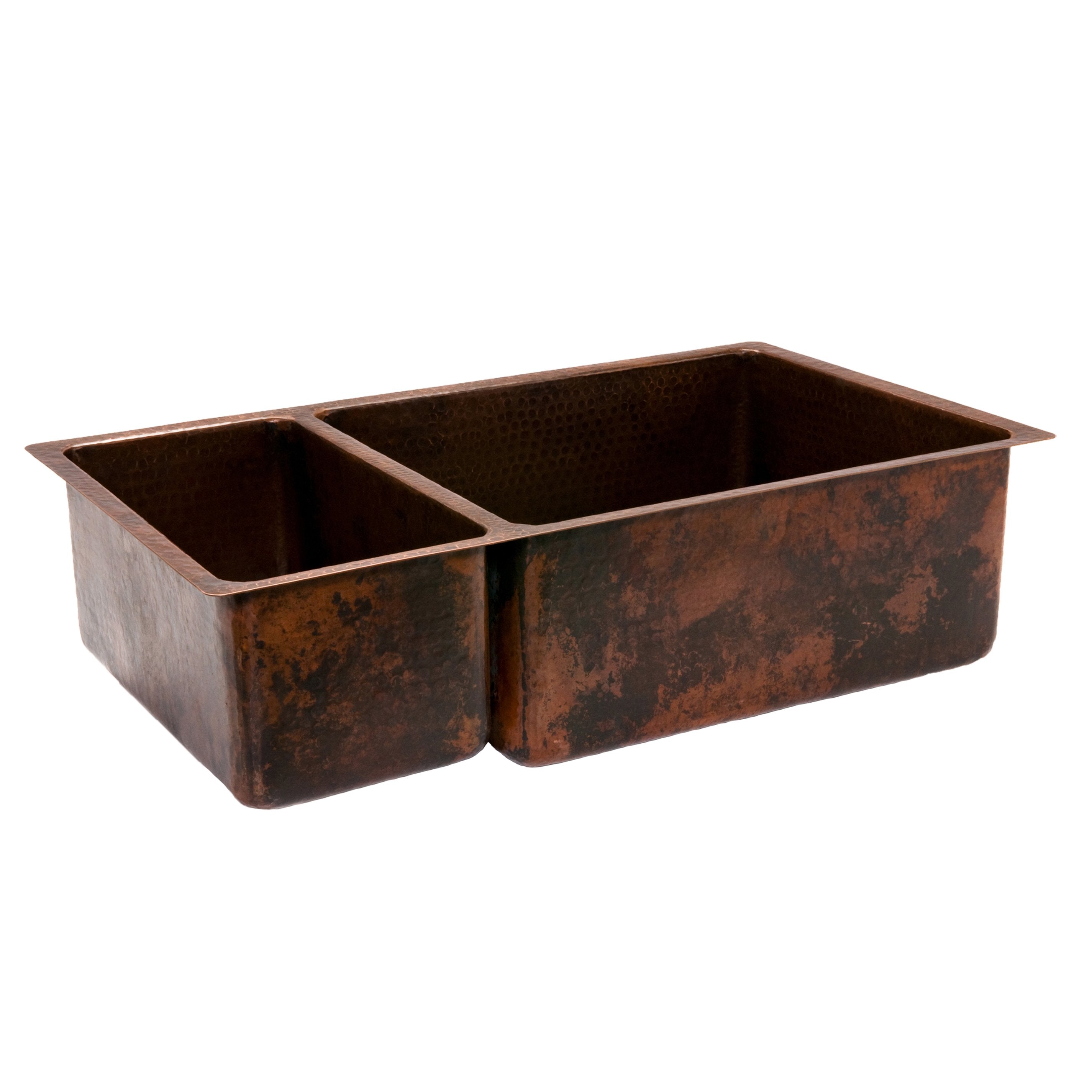 Premier Copper Products, Premier Copper Products 33" Hammered Copper Kitchen 25/75 Double Basin Sink