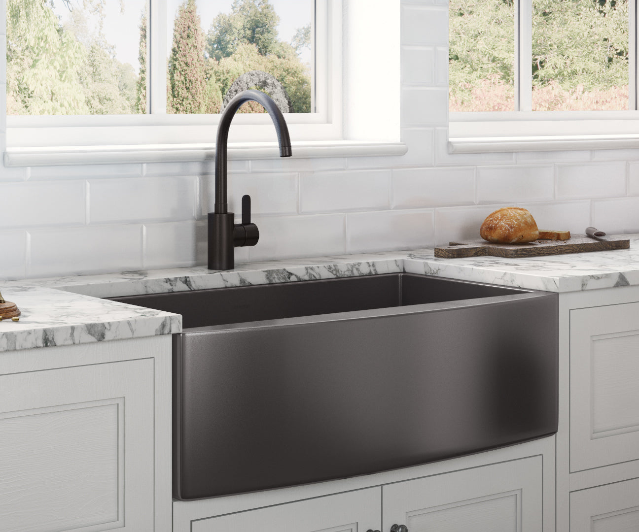 Ruvati, Ruvati 30" Gunmetal Apron Front Stainless Steel Kitchen Sink