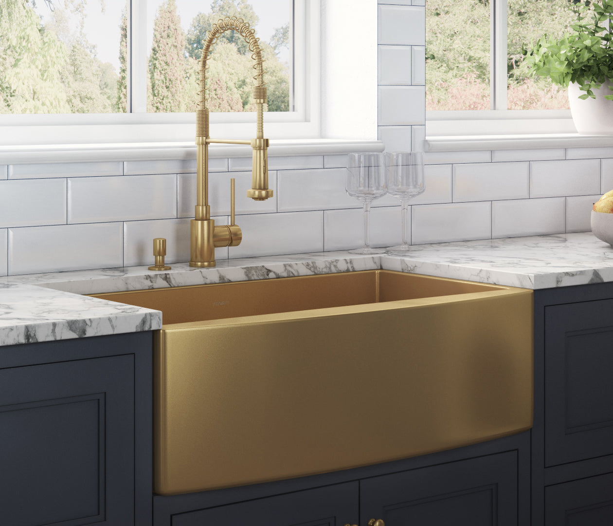 Ruvati, Ruvati 33" Matte Gold Apron Front Stainless Steel Kitchen Sink